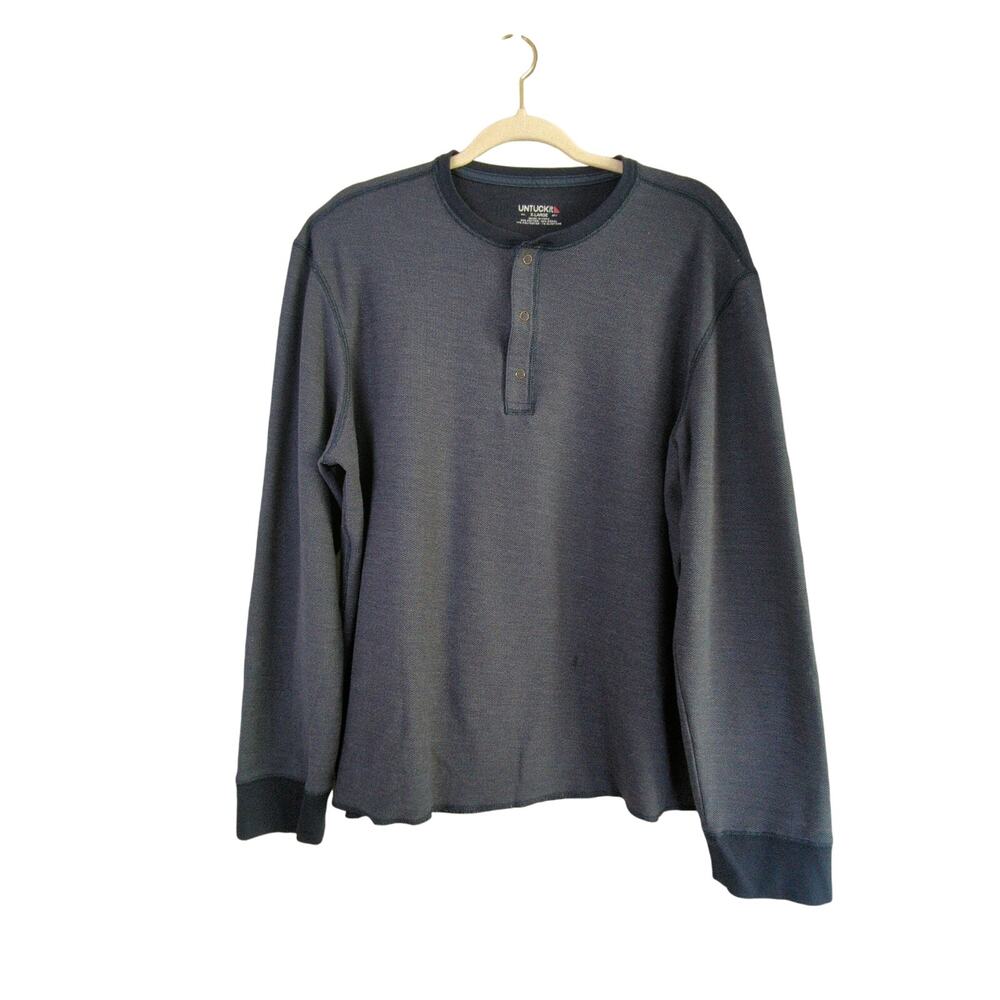 Untuckit Henley Shirt‎ Mens XL Blue Thermal Long Sleeve